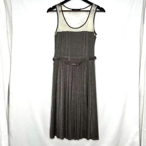 Vintage Y2K Arden B Silver Metallic Dress Sheer Lace Small Retroglam Holiday - Picture 1 of 6